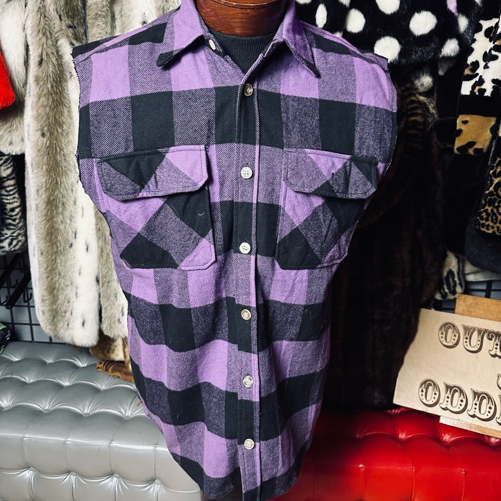“The Undertaker” huge patch on a Rothco plaid sleeveless shirt